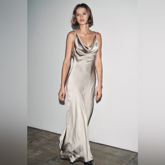 Zara ZW collection Silver Satin dress